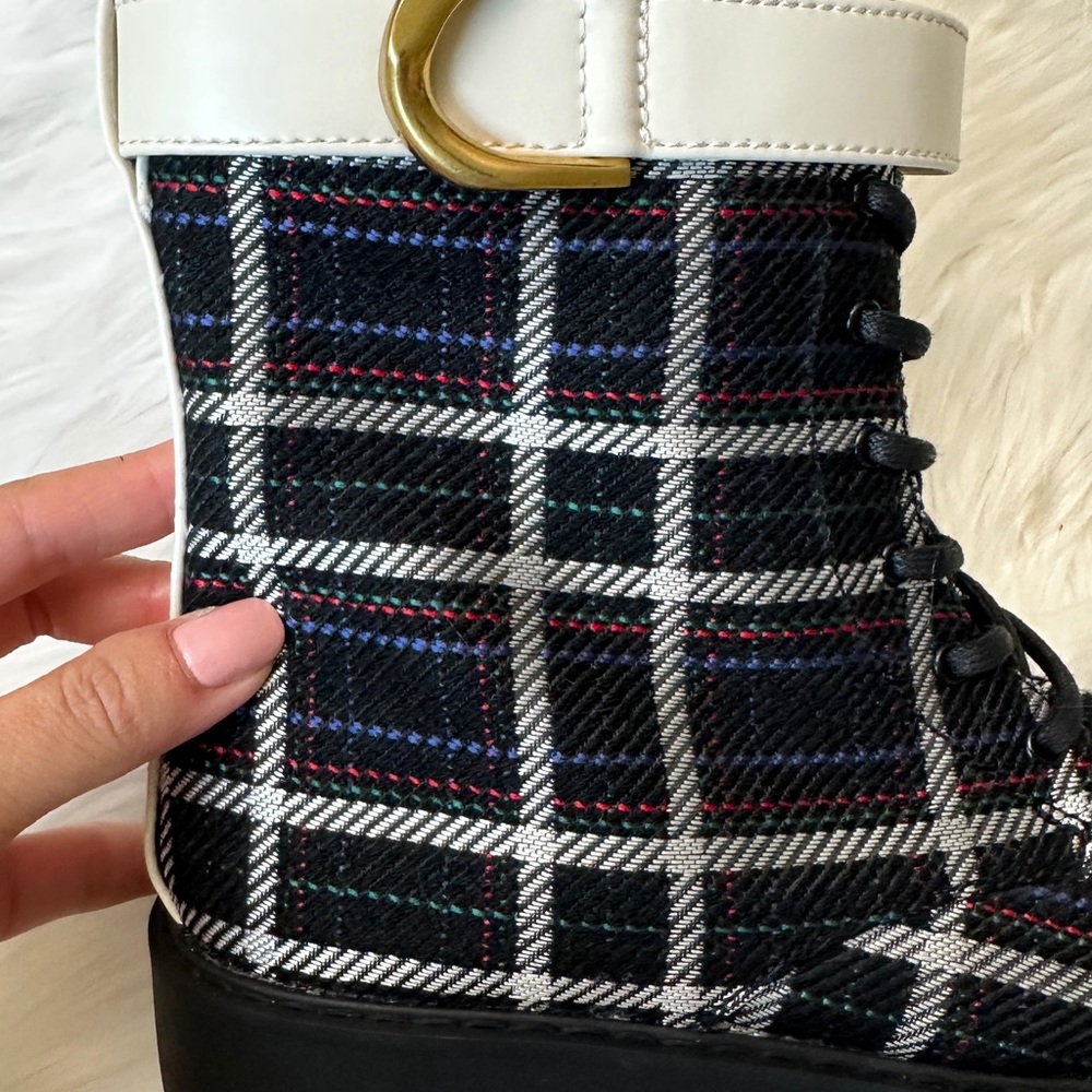 Charles & Keith Gabine Check-Print Lace-Up Ankle Boots kids US 2 age 7.5 - Picture 9 of 10